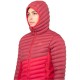 Red and crimson Mountain Equipment Particle insulated women’s jacket with full front zip and fitted hood