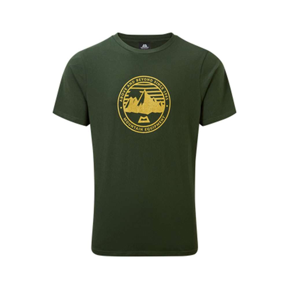 Conifer Mountain Equipment Roundel Men's T-shirt with yellow mountain logo on chest, front view