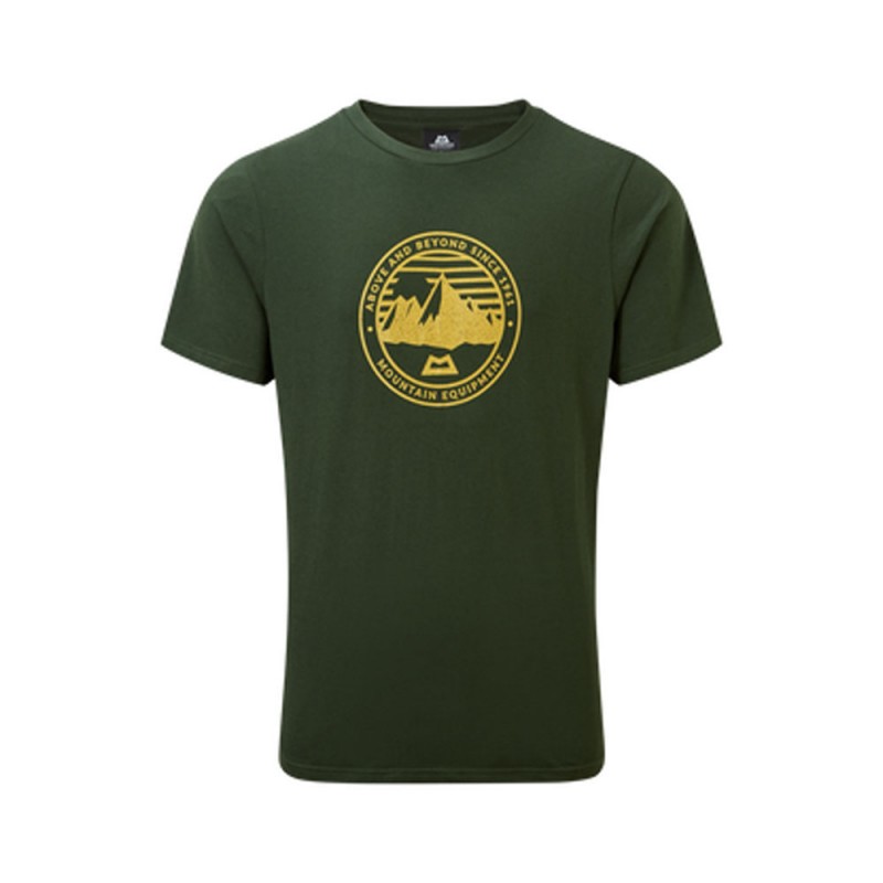Conifer Mountain Equipment Roundel Men's T-shirt with yellow mountain logo on chest, front view