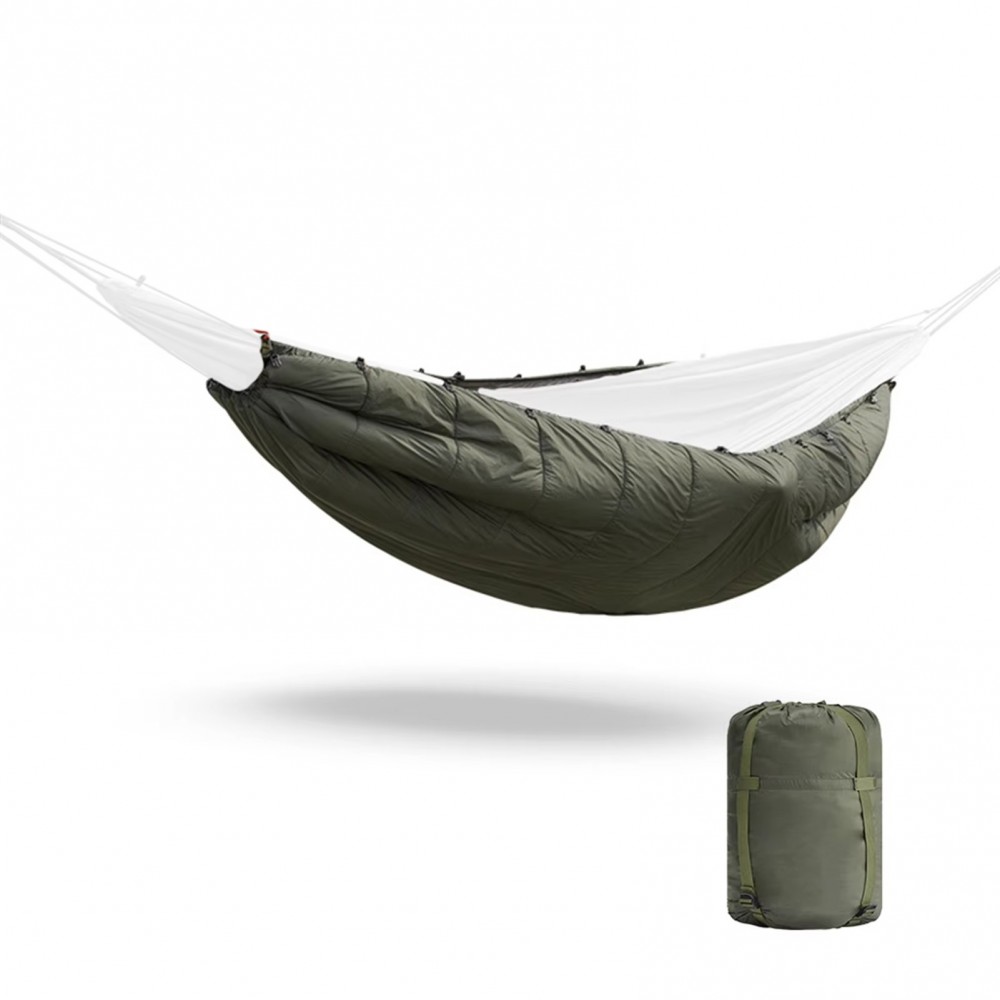 Lightweight multifunctional hammock underquilt with compact carry bag for camping, backpacking and outdoor sleeping setups