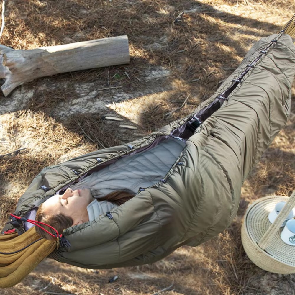 Lightweight multifunctional hammock underquilt with compact carry bag for camping, backpacking and outdoor sleeping setups