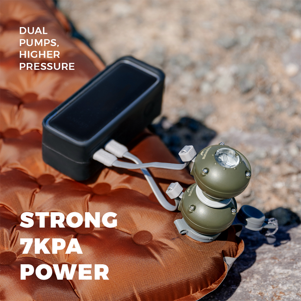 Naturehike Wind Nano Air Pump 35kPa Naturehike Wind Nano portable 35kPa electric air pump in olive green with integrated hanging loop, designed for quickly inflating camping sleeping pads, air mattresses and other outdoor inflatable gear.