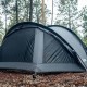Openvista 2 Tunnel Tent – Steel Gray Front View Front view of Pomoly Openvista 2 tunnel hot tent showing the clean tunnel silhouette and front ventilation panel.