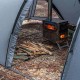 Openvista 2 Tunnel Tent – Steel Gray Front View Front view of Pomoly Openvista 2 tunnel hot tent showing the clean tunnel silhouette and front ventilation panel.