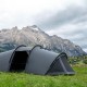 Openvista 2 Tunnel Tent – Steel Gray Front View Front view of Pomoly Openvista 2 tunnel hot tent showing the clean tunnel silhouette and front ventilation panel.
