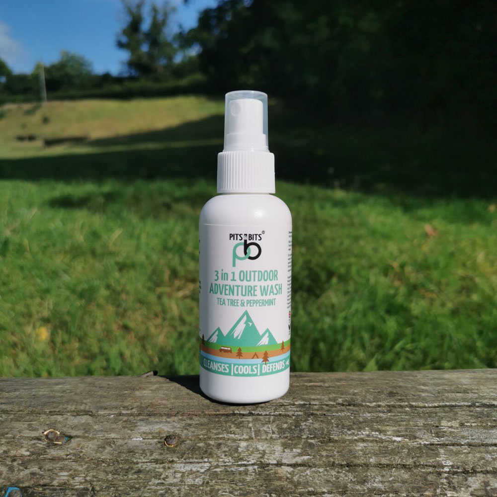 Front product image of Pits & Bits 3-in-1 Outdoor Adventure Wash bottle with white spray cap
