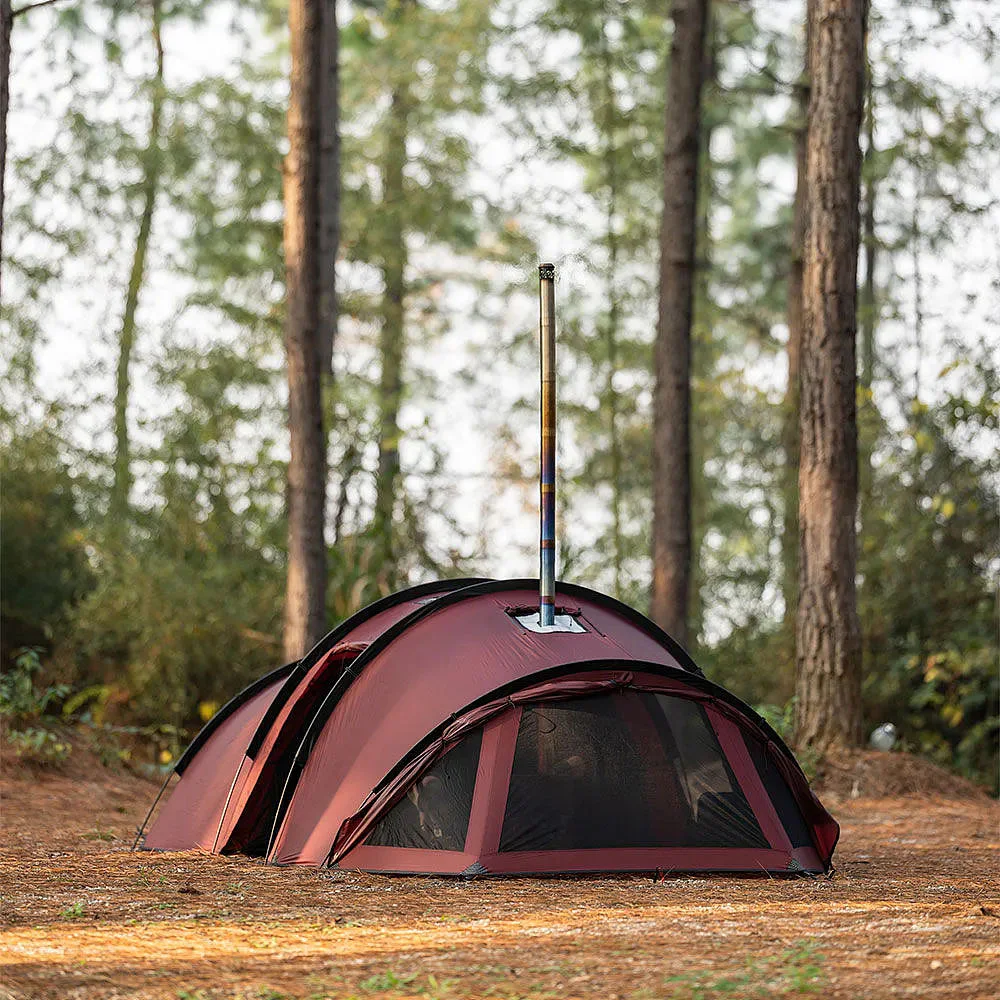 POMOLY OpenVista 3 TPU Hot Tent with Stove Jack POMOLY OpenVista 3 TPU hot tent featuring a tunnel-style design, transparent TPU panels, and a stove jack for winter camping, glamping, and all-season outdoor shelter.