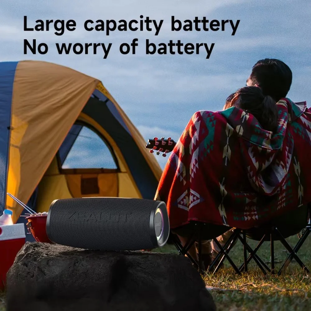 Zealot portable Bluetooth speaker with 40W output, RGB lighting effects, wireless connectivity and cylindrical design for powerful audio playback at home, outdoor gatherings, camping, travel and parties.
