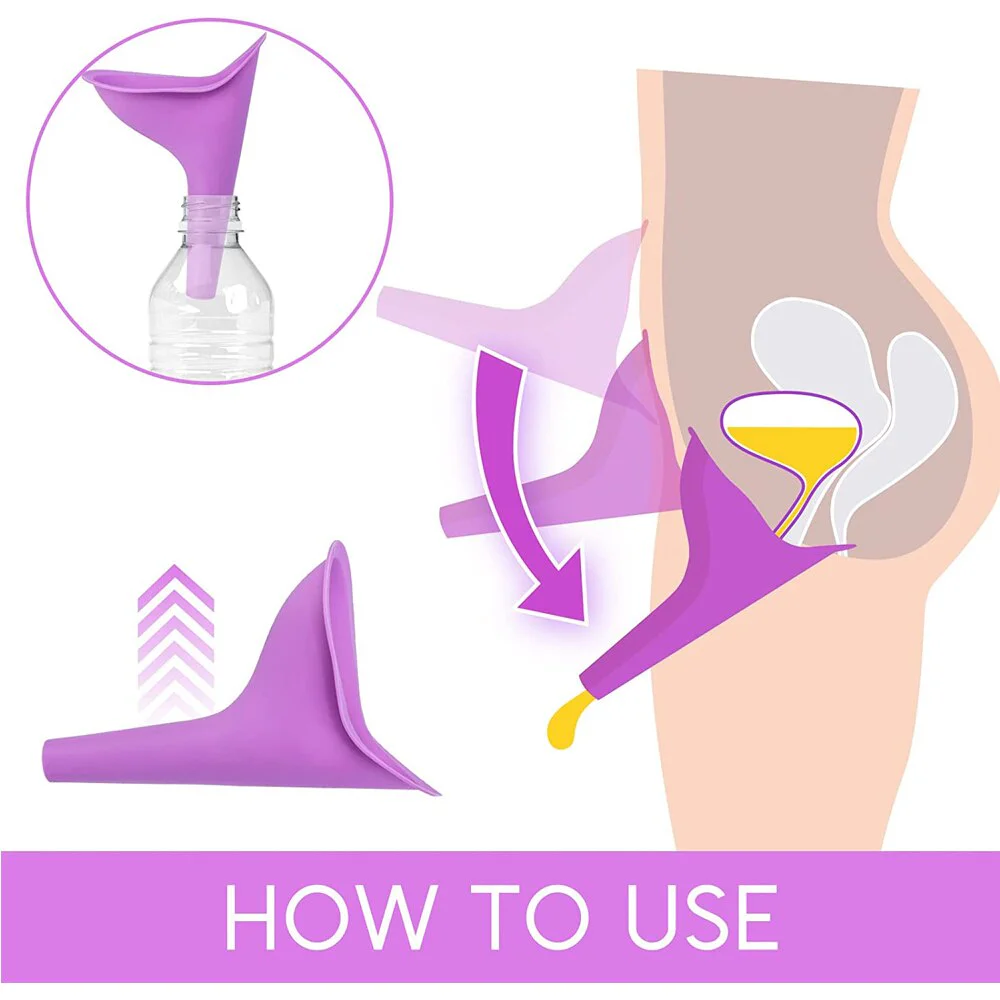 Portable women Urinal Funnel for Camping & Travel Portable silicone female urinal funnel with a collapsible storage case, designed for hygienic and convenient use during camping, hiking, travel, and outdoor activities.