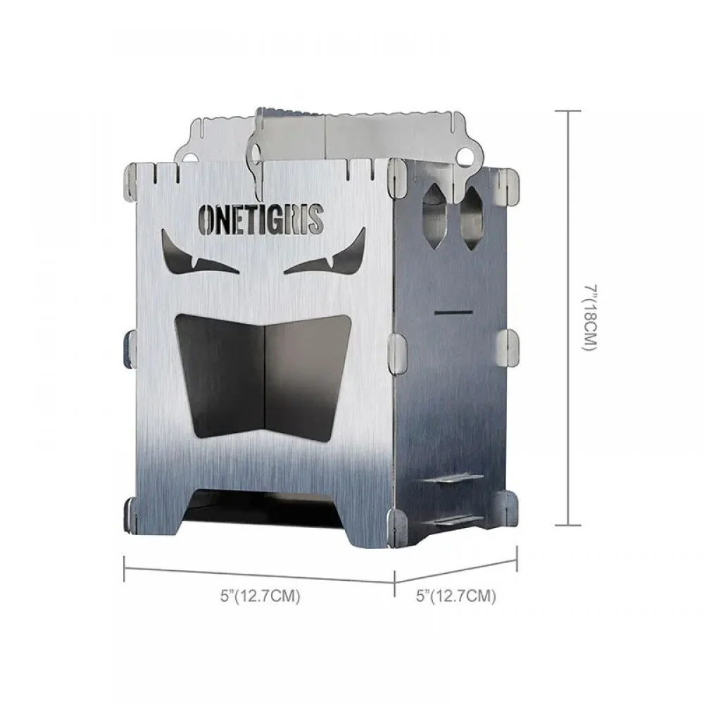 This lightweight backpacking stove features ventilation cutouts for efficient airflow and supports cooking with twigs, wood, leaves, and other natural fuel sources.
