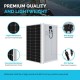 Renogy 100W Monocrystalline Solar Panel Front and Back View Renogy 100 watt monocrystalline solar panel front and rear view with junction box and MC4 connectors