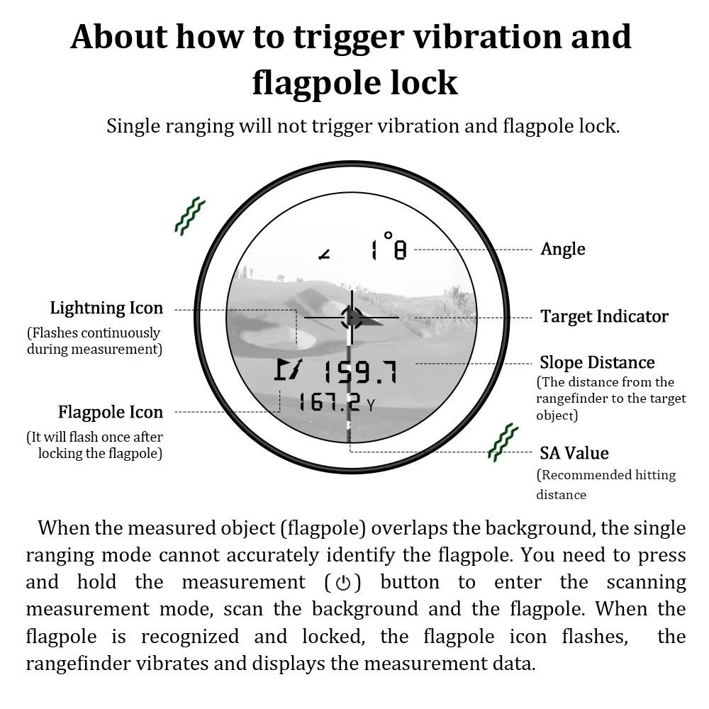 Revasri golf laser rangefinder with slope compensation, flag lock vibration and high-precision distance measurement for golfers seeking accurate yardages on the course, practice range and tournament play.
