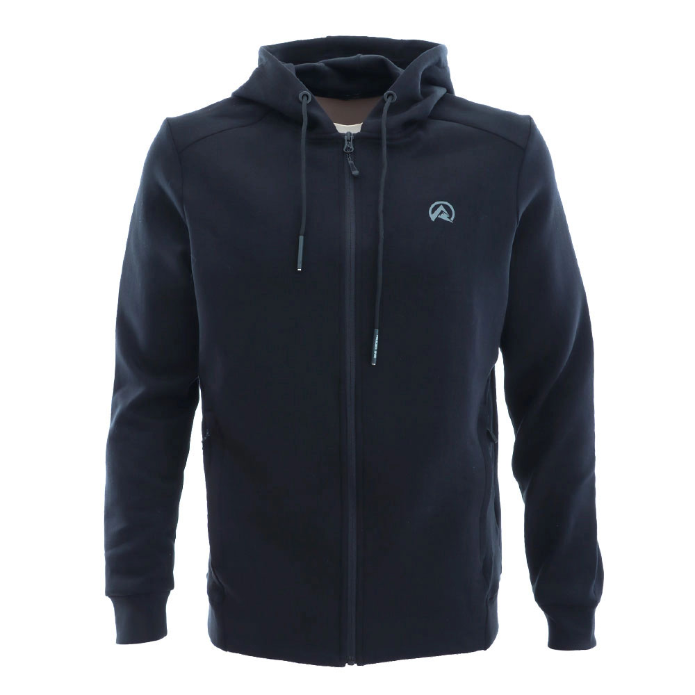 Ridgeline bonded technical mens black hoodie with full zip front and drawstring hood