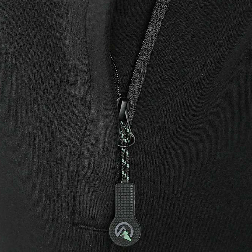 Ridgeline bonded technical mens black hoodie with full zip front and drawstring hood