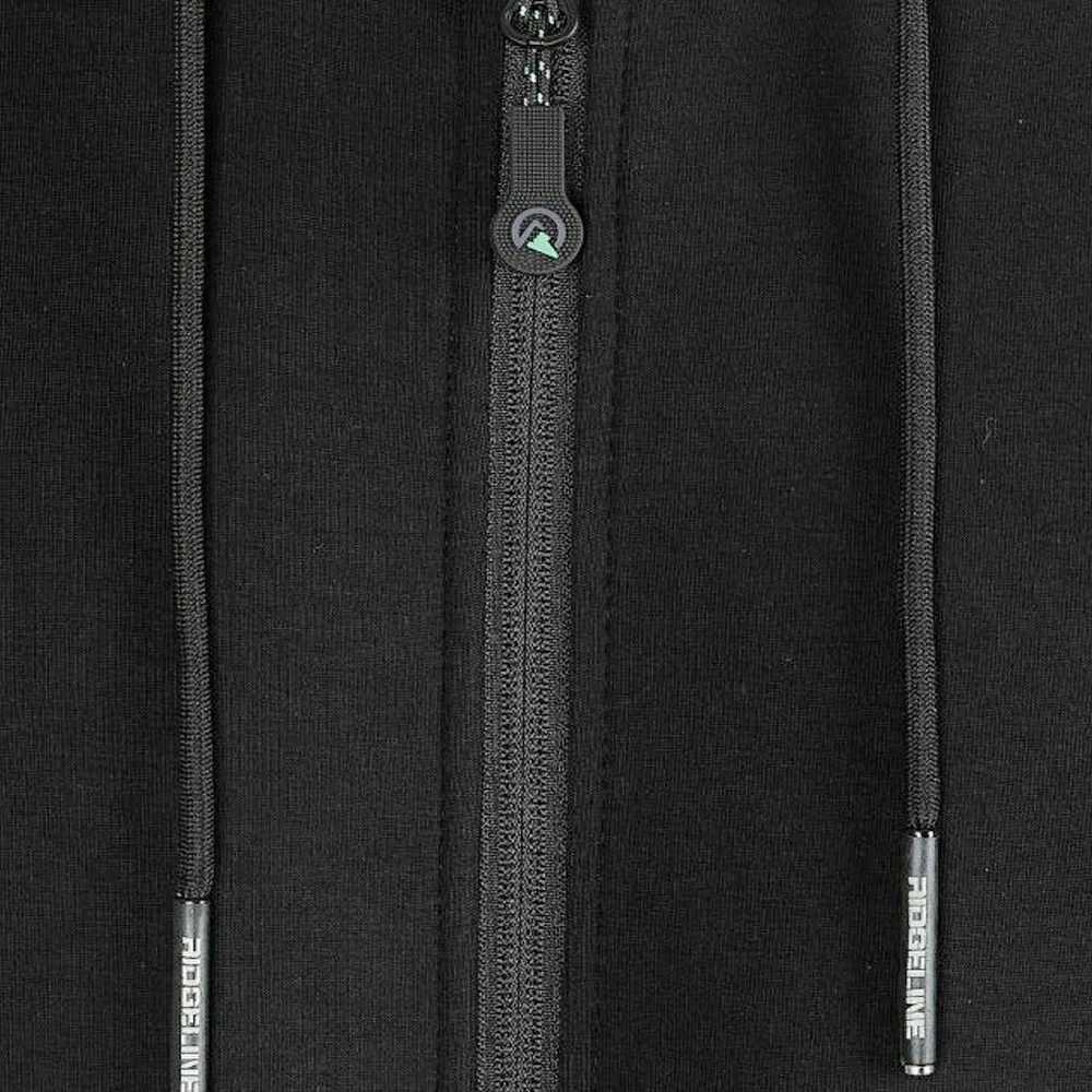 Ridgeline bonded technical mens black hoodie with full zip front and drawstring hood