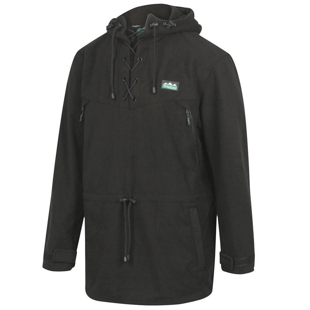 Ridgeline Hurricane mens lace front anorak in black with hood and weather resistant outdoor design