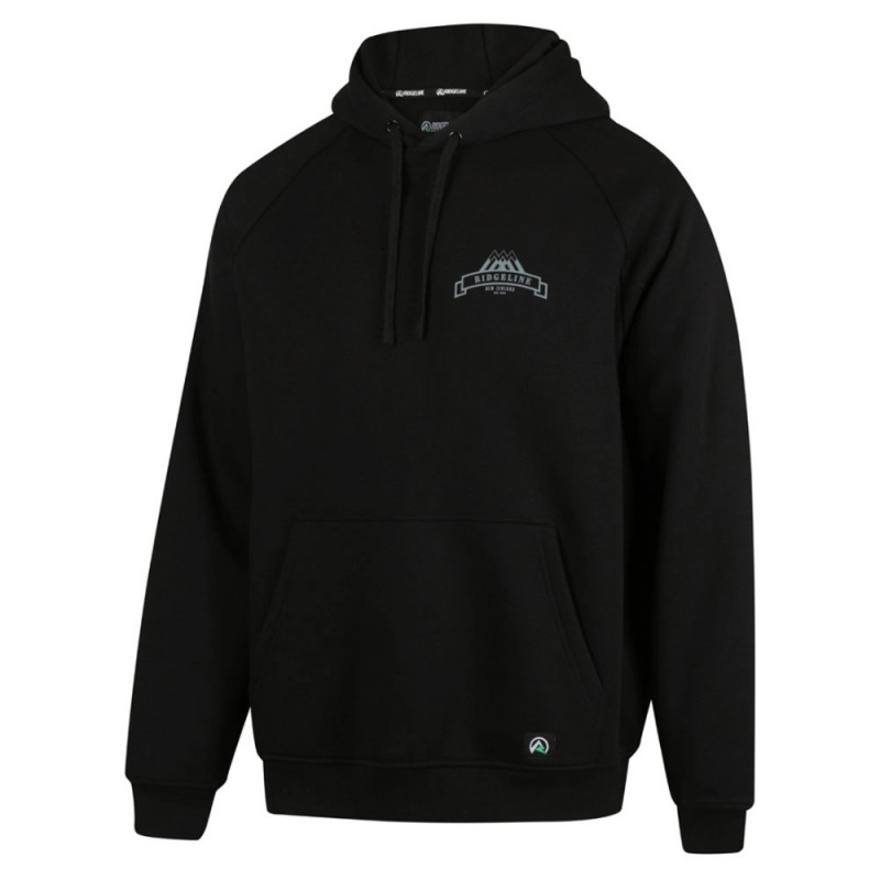 Ridgeline Impact mens black fleece hoodie with kangaroo pocket and drawstring hood