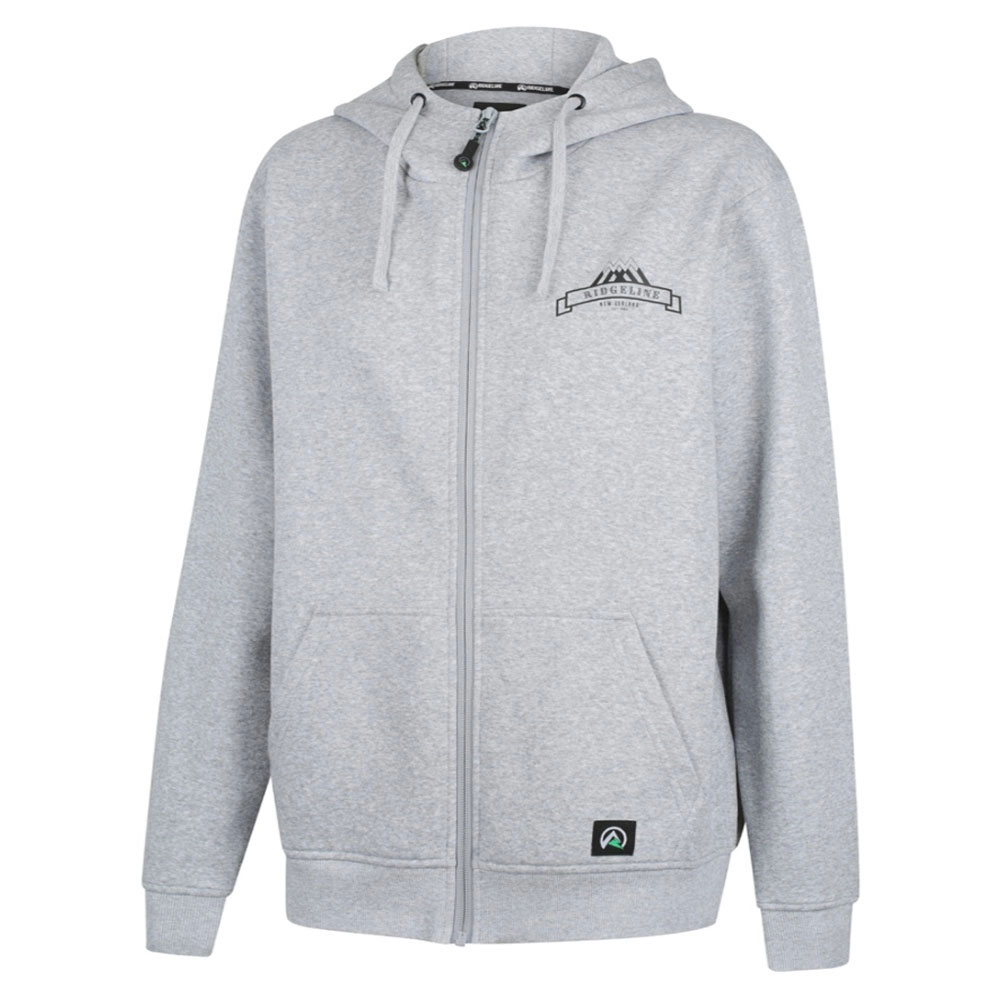 Ridgeline Impact recycled fleece womens zip hoodie in grey with full zip front hood and front pockets