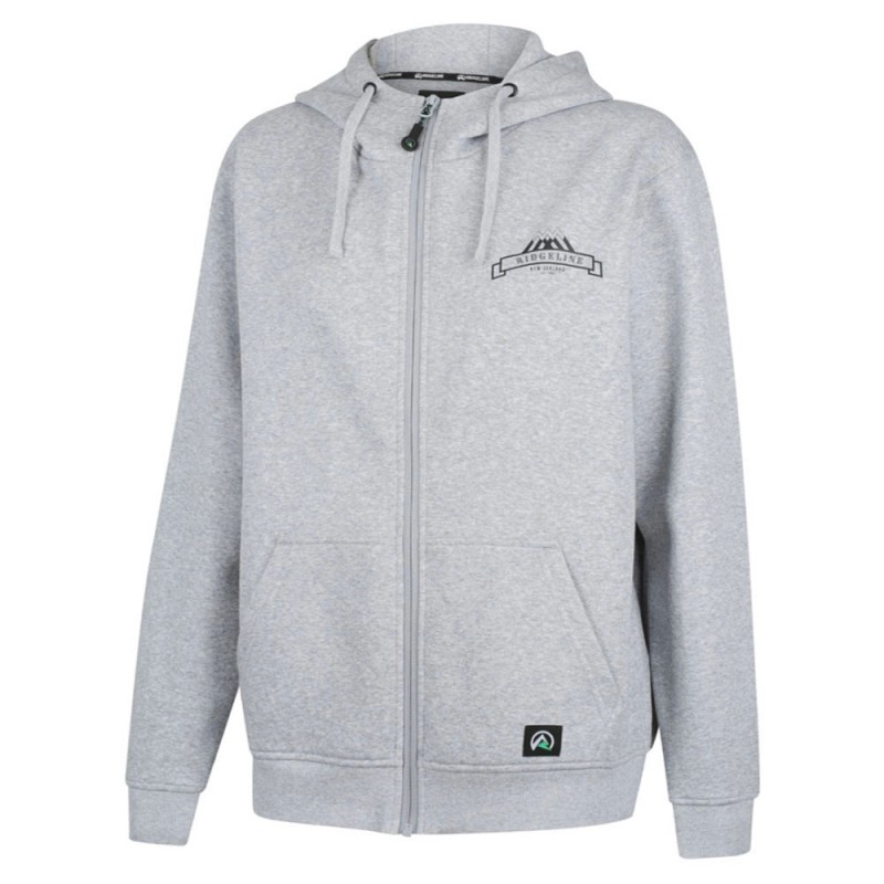 Ridgeline Impact recycled fleece womens zip hoodie in grey with full zip front hood and front pockets