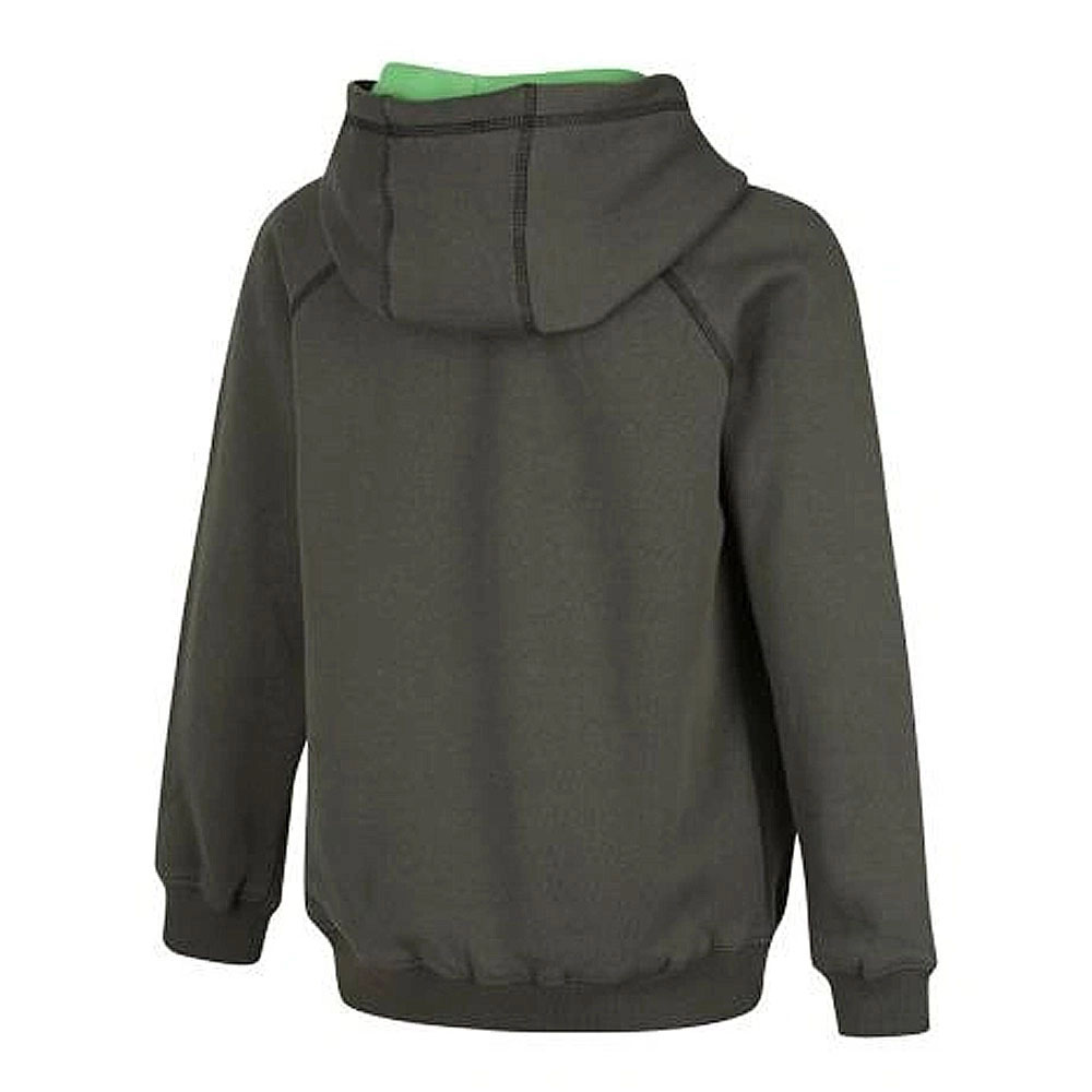 Ridgeline Spooky kids fleece hoodie in forest green with stag graphic and front kangaroo pocket