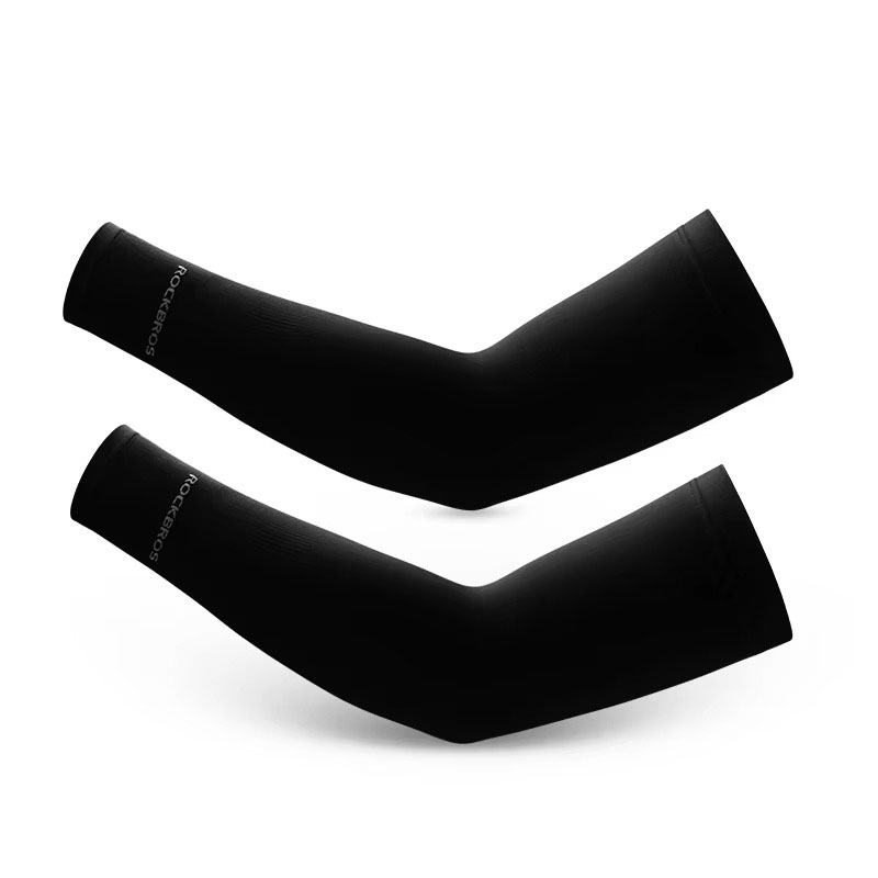 RockBros ice silk UV protection arm sleeves in black designed for cycling, running, and sun protection
