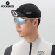 Cyclist wearing ROCKBROS polarized cycling glasses with UV400 protection, lightweight design and clear vision for outdoor sports