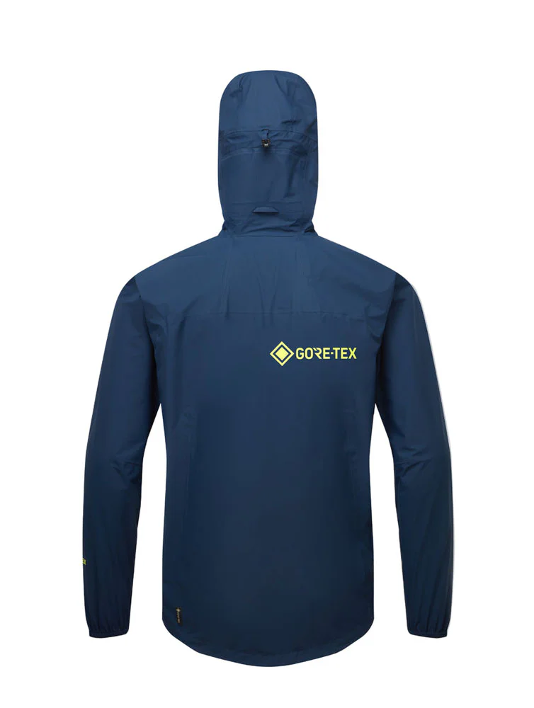 Blue Ronhill men’s GORE-TEX Mercurial waterproof running jacket with hood lightweight breathable shell for trail running and wet weather training