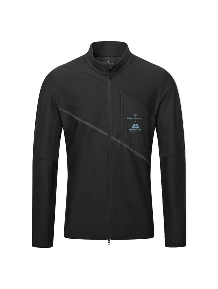 Black Ronhill men’s GORE-TEX Windstopper running jacket with full zip lightweight weather resistant design for winter running and outdoor training