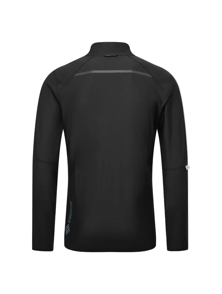 Black Ronhill men’s GORE-TEX Windstopper running jacket with full zip lightweight weather resistant design for winter running and outdoor training