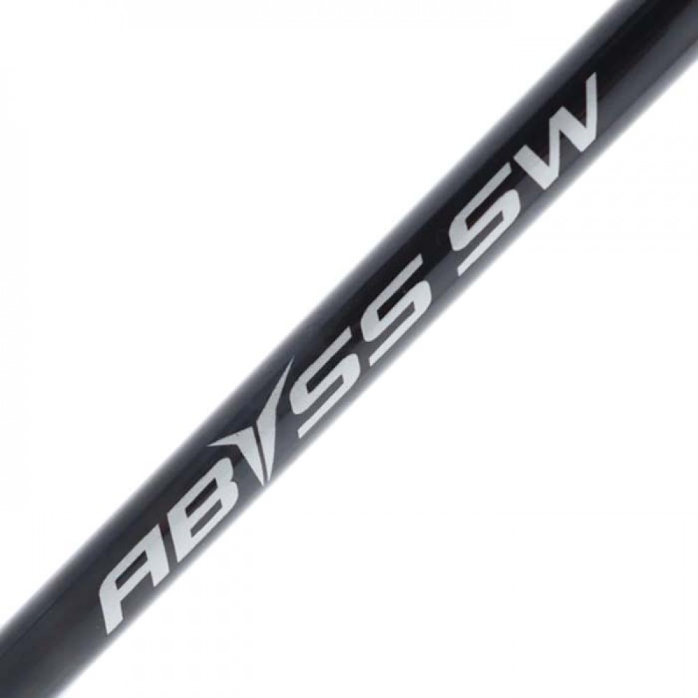 Close-up view of "Abyss SW" branding on the Shimano jigging rod blank