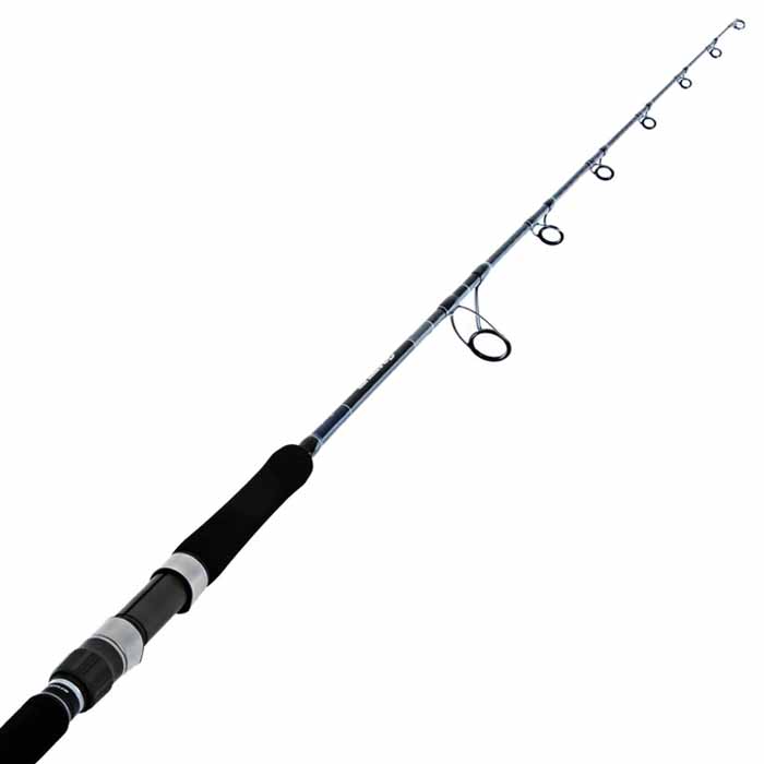 Composite image of Shimano S538 jig rod showing full rod and close-ups of reel seat, guide, and branding.