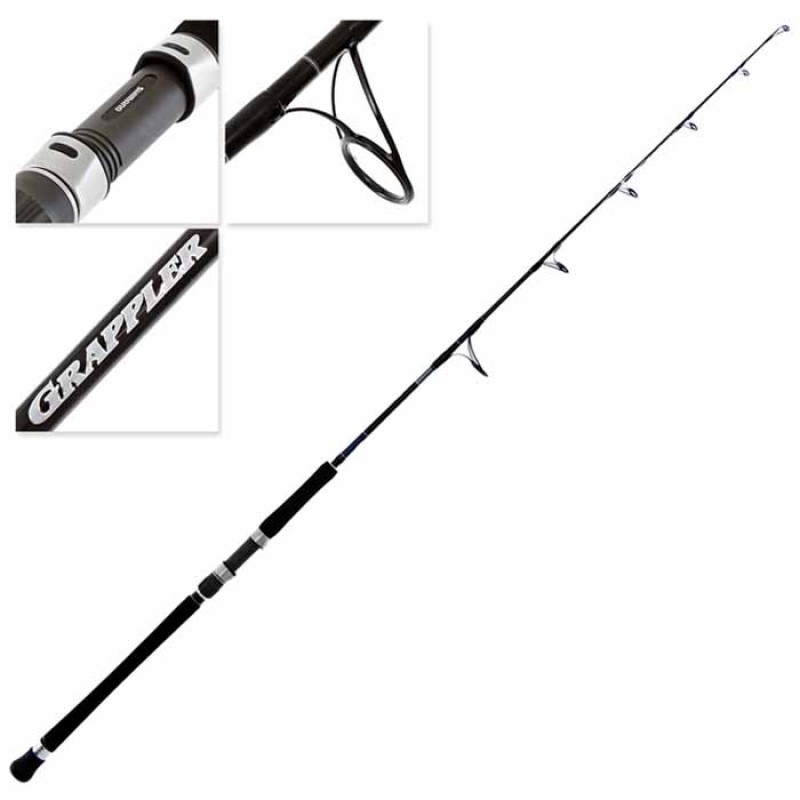 Composite image of Shimano S538 jig rod showing full rod and close-ups of reel seat, guide, and branding.