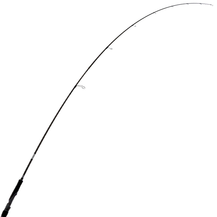 Full view of the Shimano Lunamis S86ML 8ft 6in spinning rod with sleek black finish and Fuji K-type guides