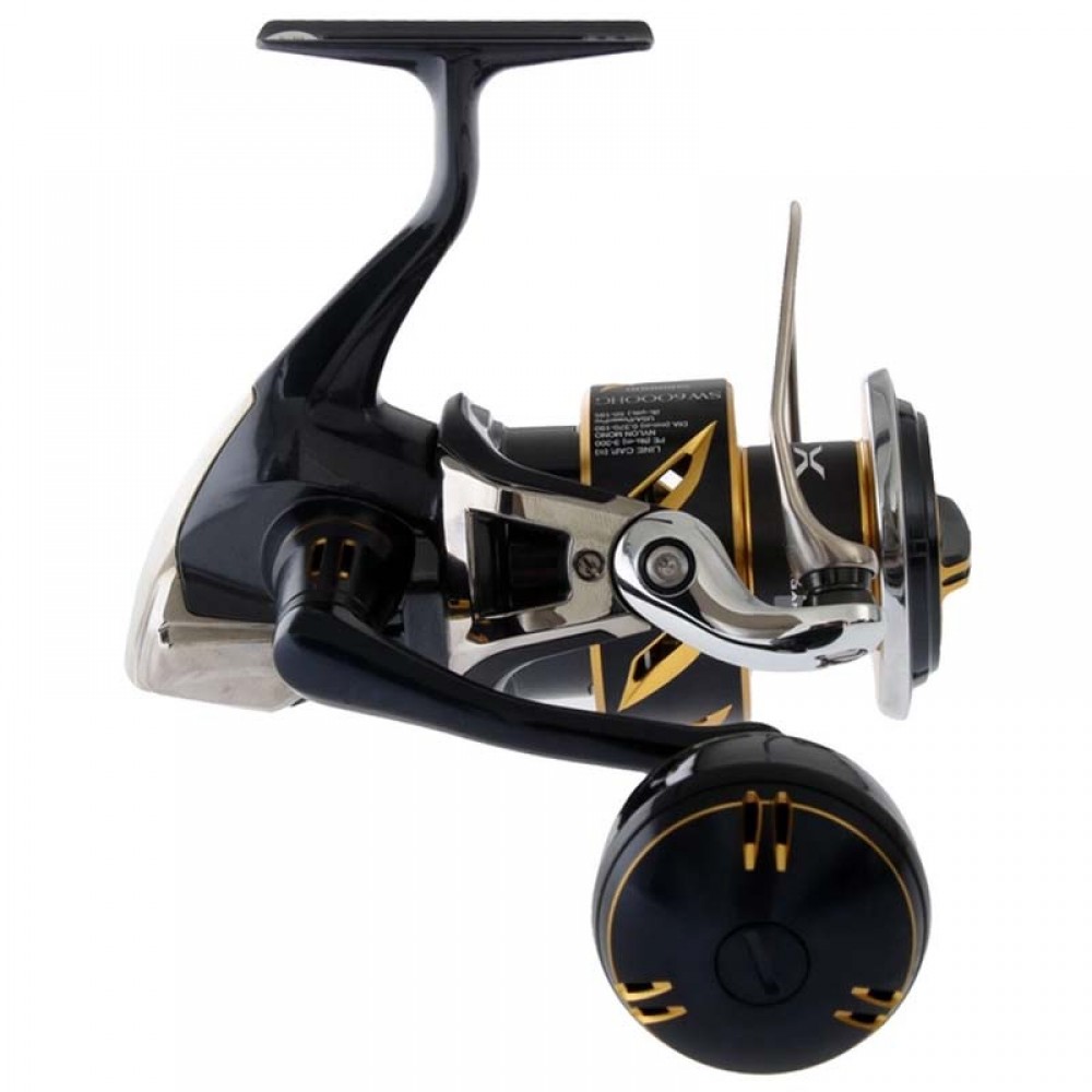 Side View of Shimano Stella 6000 Spinning Reel Side profile of Stella 6000 spinning reel showcasing spool and crank handle