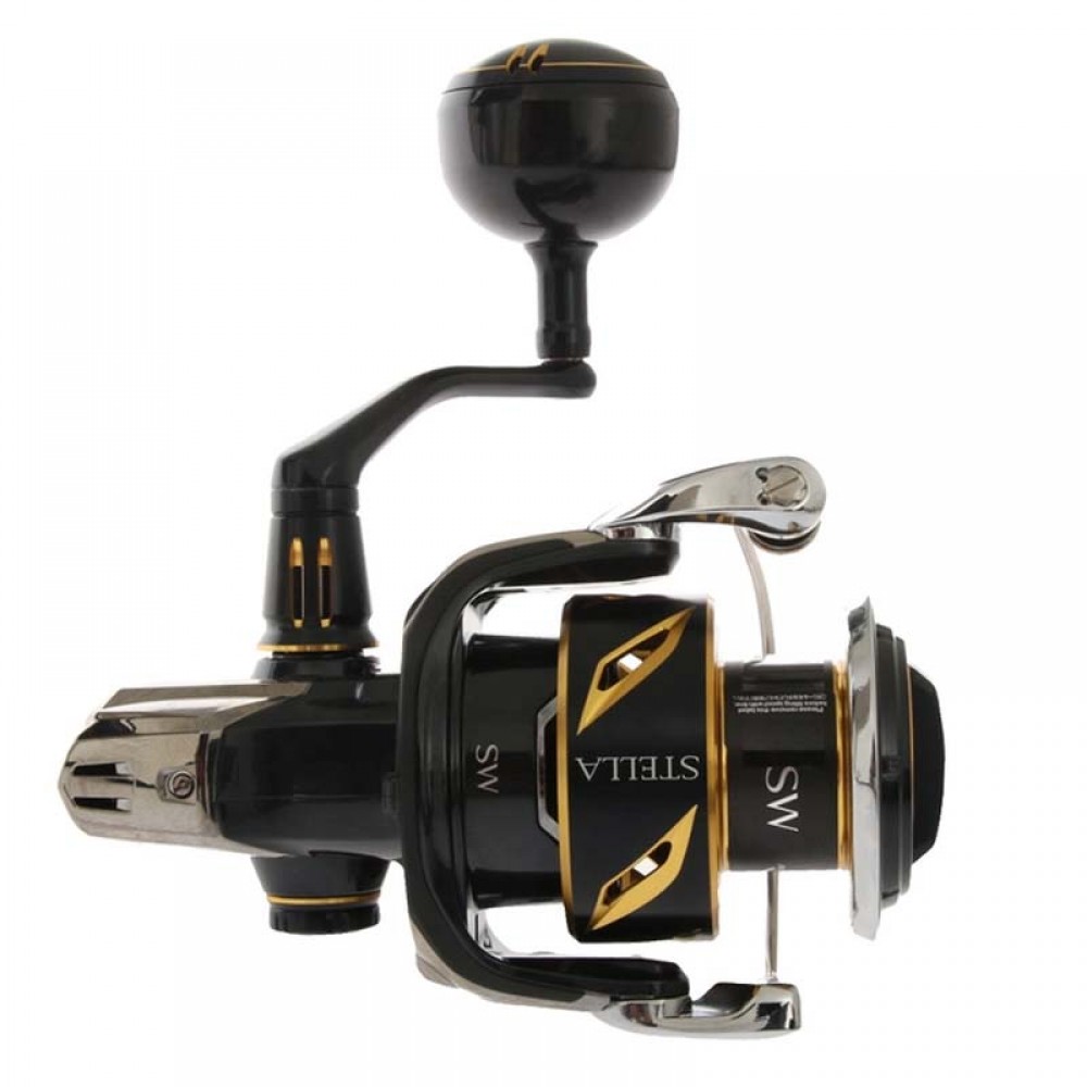 Top Perspective of Shimano Stella 6000 Reel Top view of Stella SW6000HG fishing reel with handle folded