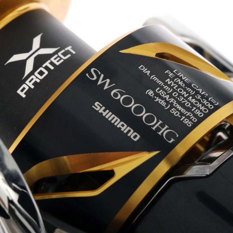 Shimano Stella 6000 SW HGC spinning reel with gold and black design