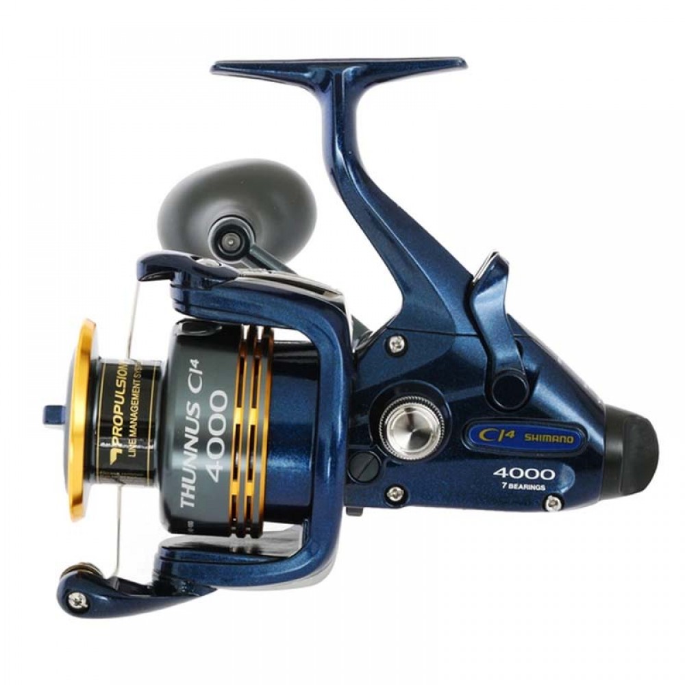 Shimano Thunnus 4000 CI4 Rear Drag and Baitrunner Feature Rear profile of Shimano Thunnus 4000 CI4 baitrunner reel highlighting advanced drag system.