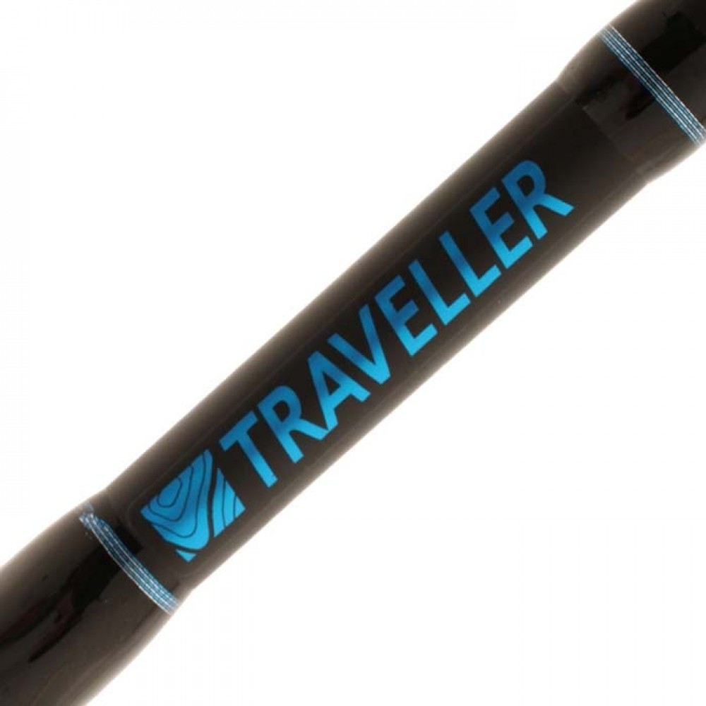 Shimano Traveller Rod Branding Shimano Traveller branding on black rod with blue highlights