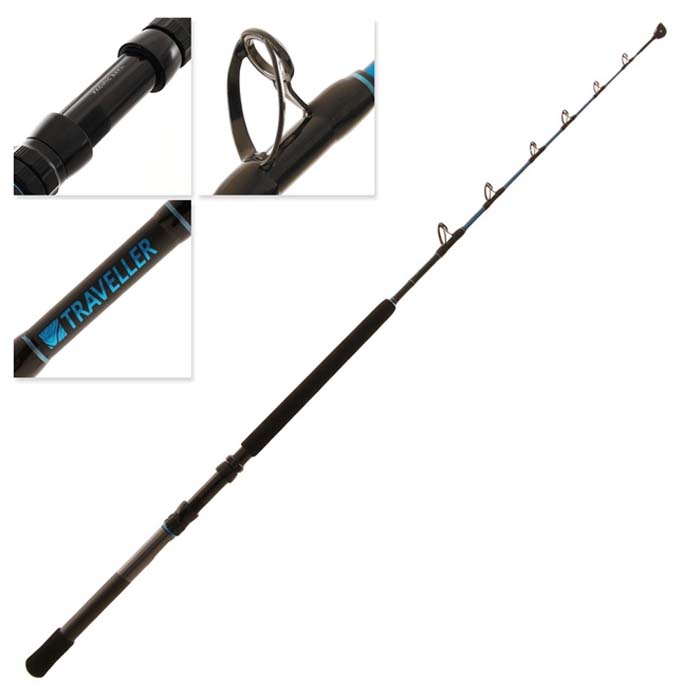 Full view of Shimano Traveller Roller Tip Game Rod 5ft 6in 3-piece 50lb with Pacific Bay reel seat and line guides