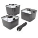 Smartspace 3 piece stackable camping pot set with detachable handle and stainless steel lids for caravan cooking