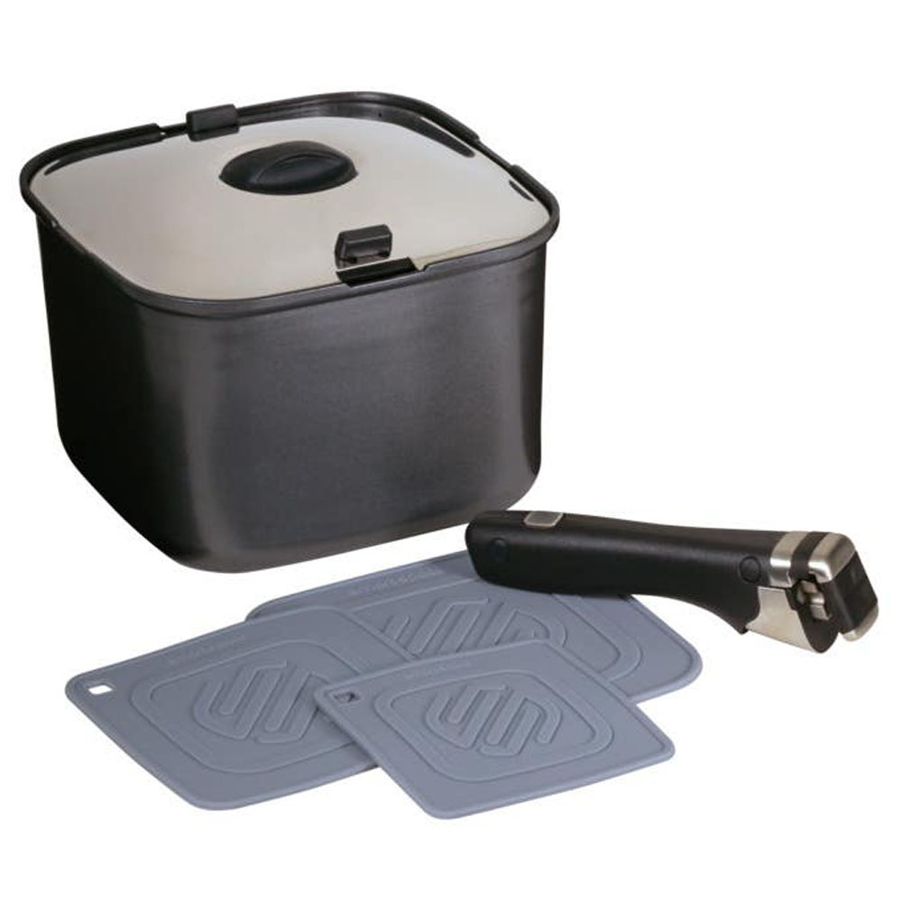 Smartspace 3 piece stackable camping pot set with detachable handle and stainless steel lids for caravan cooking
