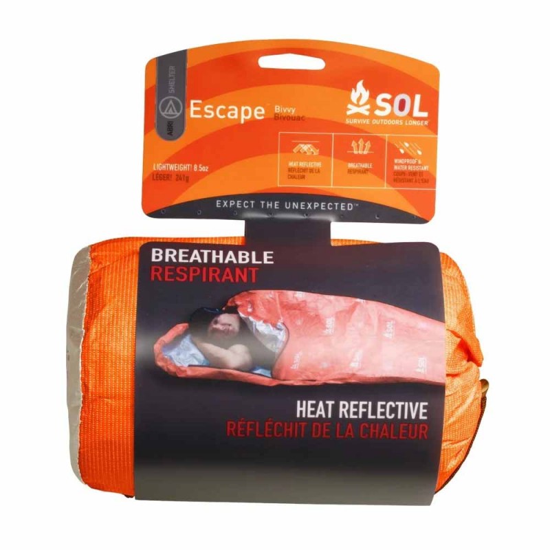 High-visibility orange SOL Escape Bivvy for emergency and backpacking use