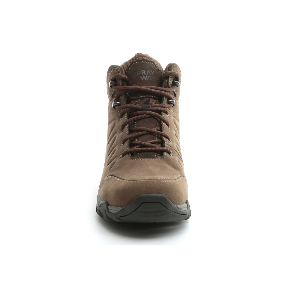 Durable brown mid-height hiking boot with rugged Vibram sole, waterproof Hydrodry lining, and secure lace system for all-terrain trekking