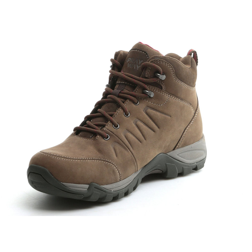 Durable brown mid-height hiking boot with rugged Vibram sole, waterproof Hydrodry lining, and secure lace system for all-terrain trekking