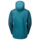 Rear view of Sprayway Reaction Long Men’s waterproof jacket in teal with raised hood against white background.