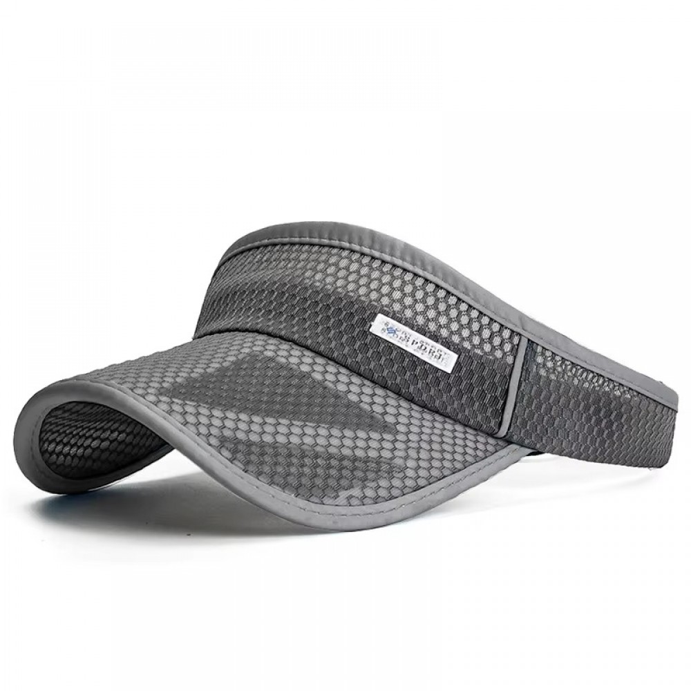 Unisex grey sun visor hat made with breathable mesh for outdoor activities.