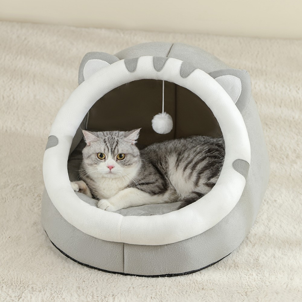 Super Warm Pet House Large warm enclosed cat bed and pet house with cushioned interior and hanging toy