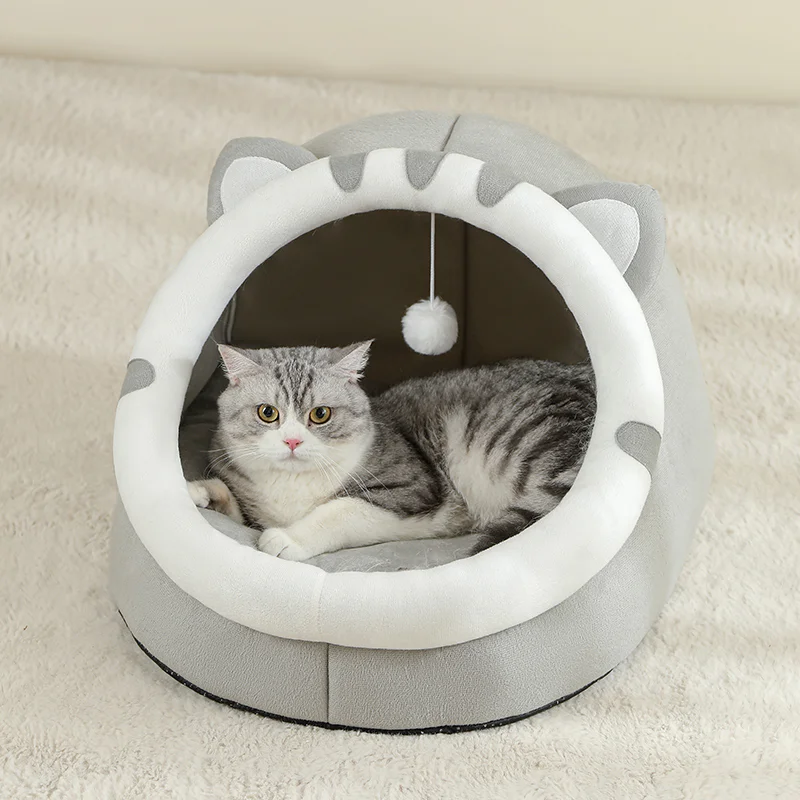 Super Warm Pet House Large warm enclosed cat bed and pet house with cushioned interior and hanging toy
