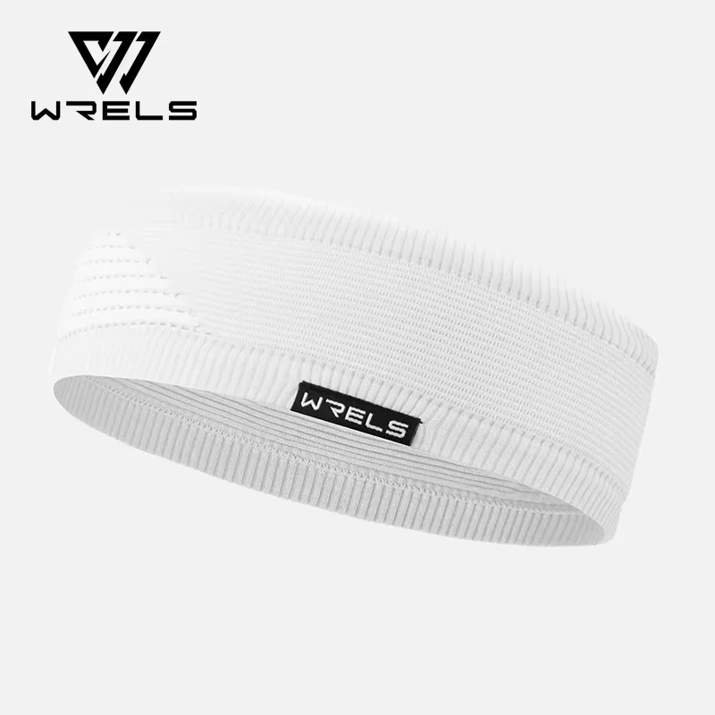 Four WRLES sports headbands in white, blue, pink, and black, displayed vertically on a white background