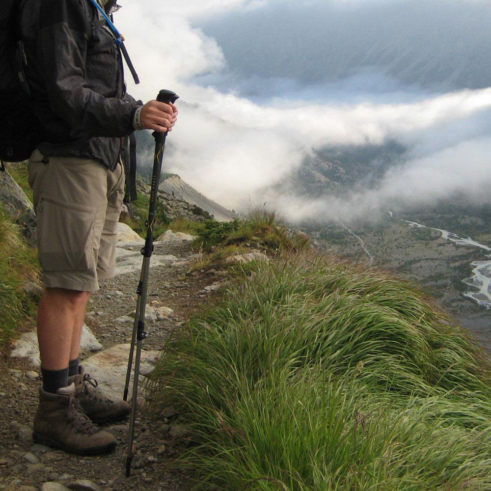 Detailed view of the pole tip and detachable basket on the Terra Nova Trail Elite Trekking Pole